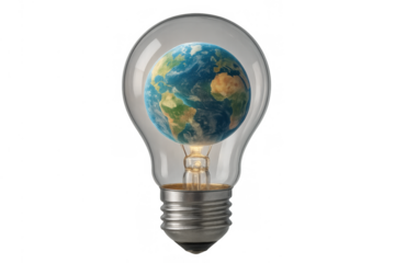 Earth globe inside a light bulb symbolizing green energy, environmental sustainability, and a global ecological idea