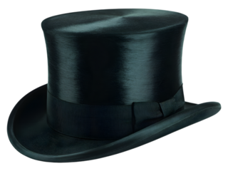 Elegant black silk top hat isolated on transparent background