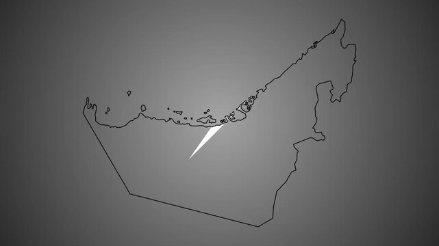 United Arab Emirates Map Outline Country Border on gray background.  Appearance  national flag of UAE.  National flag shaped map United Arab Emirates. 4K. Animated Video.