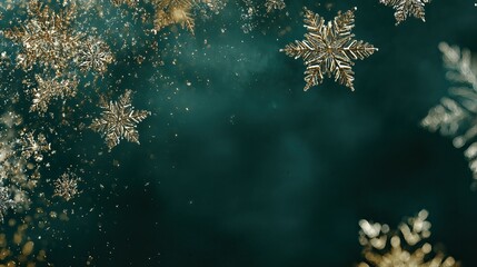 Sparkling Golden Snowflakes Falling on Dark Background for Festive Holiday Atmosphere