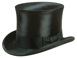 Vintage black top hat isolated on transparent background