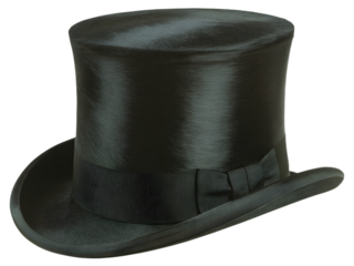 Vintage black top hat isolated on transparent background