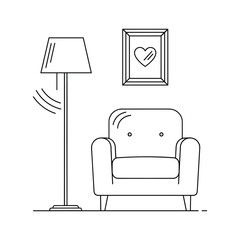 Line art armchair with floor lamp and framed heart art furniture living room