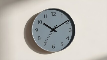 Gray wall clock casts soft shadows on a cream surface. Use for product display, social media design, or website header.