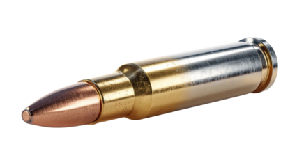 PNG of Close-up of a metallic bullet, showcasing its sleek design and detailed craftsmanship.