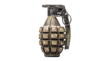 Fototapeta premium PNG of A detailed view of a classic hand grenade, showcasing its metallic texture and inner components.