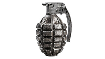 Fototapeta premium PNG of A detailed close-up of a classic hand grenade, showcasing its metallic texture and sturdy design.