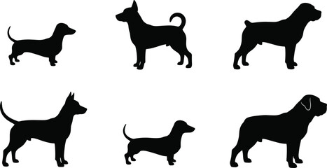 A mega-pack of adorable cartoon puppies, happy adult dogs, and detailed breed silhouettes, offering a wide range of vector dog illustration assets.