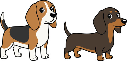 A grand collection of twenty-four adorable, cheerful, and diverse cartoon puppies and dogs, featuring multiple breeds in a friendly vector illustration style.