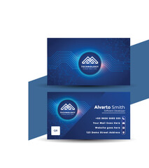 Modern blue technology business card template with circuit design