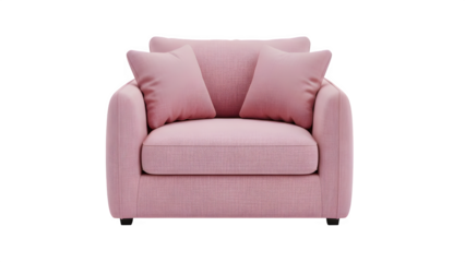 Elegant pink armchair with pillows on black background for interior design