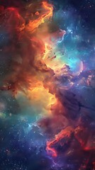 Brilliant celestial cloudscape displays vibrant hues of cosmic gas and dust