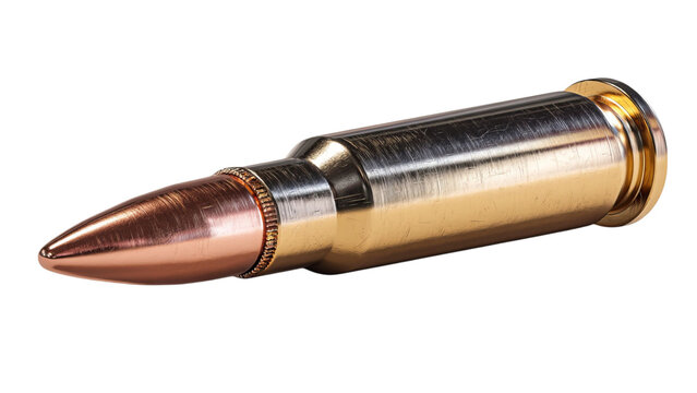 PNG of Close-up of a metal bullet showcasing its sleek design and shiny metallic finish.