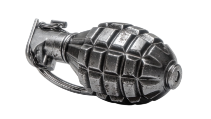 PNG of A close-up of a detailed, metallic hand grenade showcasing its textured surface and classic design.