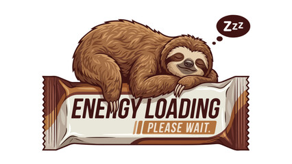 Obraz premium Sloth Resting on Energy Bar: A Humorous Illustration of Sleepy Recharge.