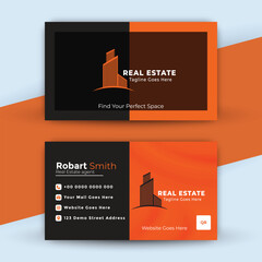 Modern real estate business card template design with city skyline