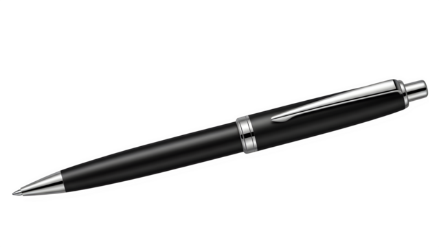 Elegant black and silver ballpoint pen isolated on a dark background - Powered by Adobe