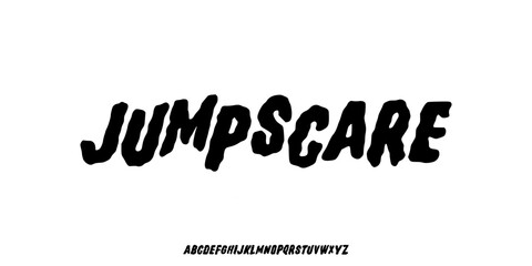 JUMPSCARE FONT lettering in scary dripping bloody letters. Scary font for headline, poster, label. Spotted Alphabet. Halloween party style