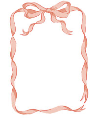 Cute Ribbon Frame with Bow in Soft Pink for Naive Invitation, Cover Design and Foto Frame on a Transparent Background.