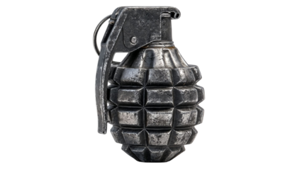 PNG of A detailed close-up of a classic hand grenade, showcasing its metallic texture and intricate design.