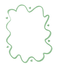 Cute Wavy Green Hand Drawn Frame with Hearts for Romantic Card, Scrapbooking and Foto Frame on a Transparent Background.