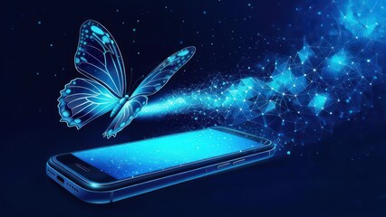 Futuristic phone with a butterfly, digital network effect