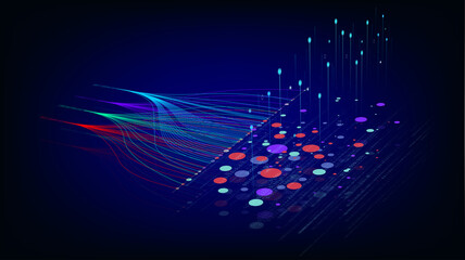 AI concept illustration showing data funneling into a neural network brain structure.