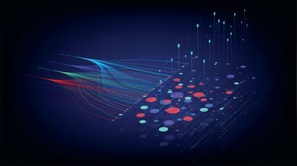 AI concept illustration showing data funneling into a neural network brain structure.