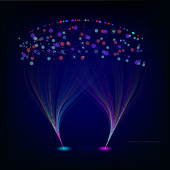 AI concept illustration showing data funneling into a neural network brain structure.