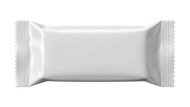 Blank white flow pack mockup for chocolate bar or snack on black background