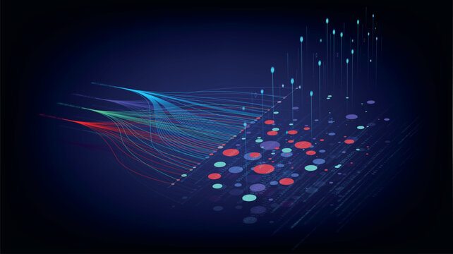 AI concept illustration showing data funneling into a neural network brain structure.