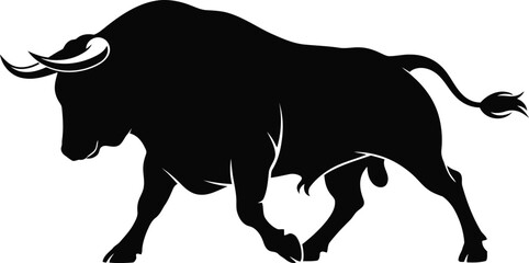 Black bull silhouette charging aggressively