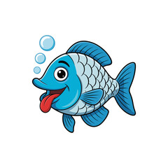 Happy Blue Cartoon Fish Sticking Out Tongue