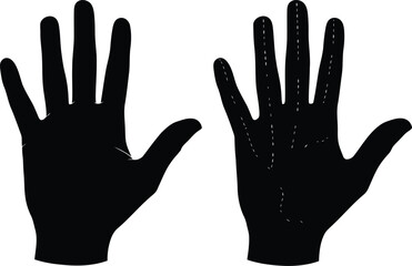 Black hand silhouettes open palm, vector art