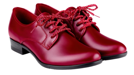 Crimson Footwear: A striking pair of polished shoes with intricate red laces, embodying refined style and classic elegance.