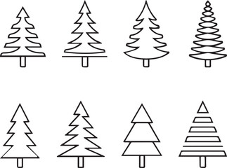 Obraz premium Stylized Christmas Tree Icons Outline Collection Various Designs pine tree fir tree