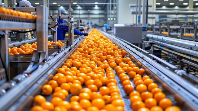 Orange sorting line citrus processing fruit conveyor factory production food industry stainless steel freshness quality control efficiency flows