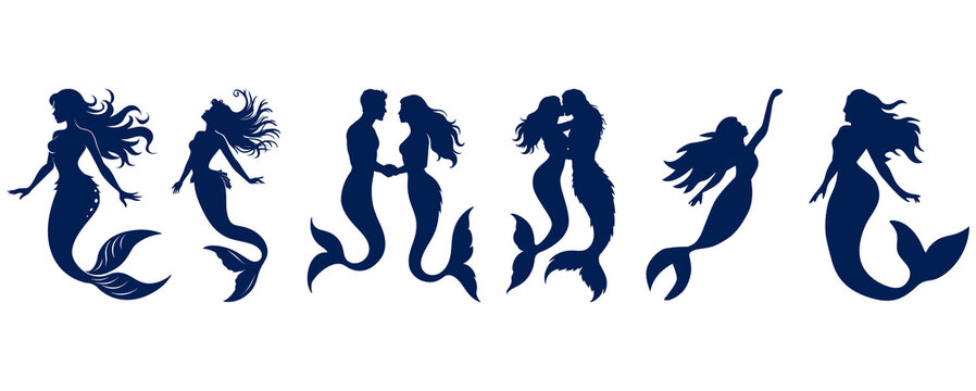 Mermaid silhouette set isolated