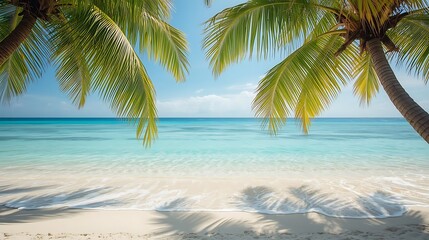 Fototapeta na wymiar tropical beach with coconut palm trees