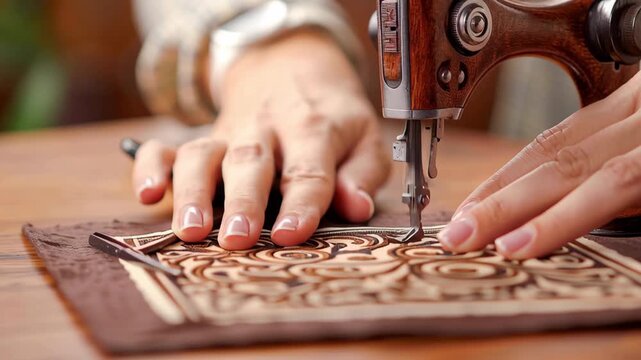 Hand sewing embroidery needle thread fabric artisan craft detail pattern texture textile art quilting stitching leather carving handcraft artisan