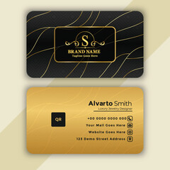Luxury black and gold business card template with initial s monogram