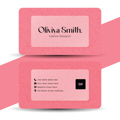 Modern pink business card design template with name and contact info