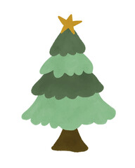 Oil pastel christmas tree illustration without background
