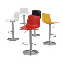 3d modern bar stools in vibrant colors isolated on transparent background