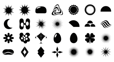 Black Silhouette Icons Set Sun Moon Star Flower Egg Shapes for Web Design Elements
