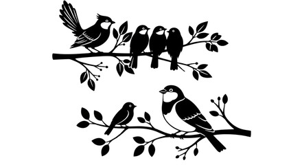 Charming Black Silhouette Birds Perched on Tree Branches for Rustic Home Decor Decals