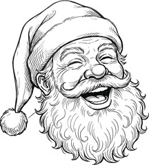Cheerful hand-drawn Santa Claus illustration featuring classic festive beard, joyful expression, and traditional hat perfect for Christmas holiday designs and seasonal graphicsCheerful hand-drawn 