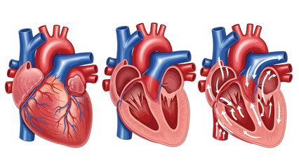 Diagram illustrating the three stages of a human heart's pumping cycle.