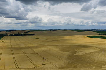 Aerial drone view of rural villages and agricultural fields near Opole and Nysa in Poland, showing...