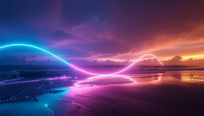 Neon wave line over beach at sunset image